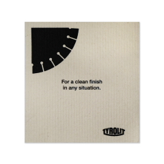 Schwammtuch mit Tyrolit Logo und Spruch "For a clean finish in any situation."